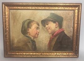 Lot 74 Signed Antique Double Portrait Oil Painting. Youn