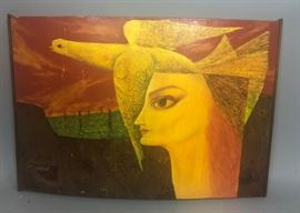 Lot 77 L.E. HERR Trompe LOeil Surrealist Oil Painting. 