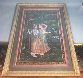 Lot 79 Persian Watercolor of Two Women Walking in Lush G