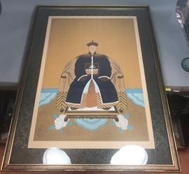 Lot 80 Signed Asian Painting Seated Emperor on Floral Ru