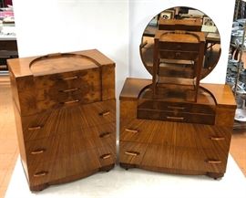 Lot 121 1930s Art Deco Bedroom Set. Tall Chest Low ches
