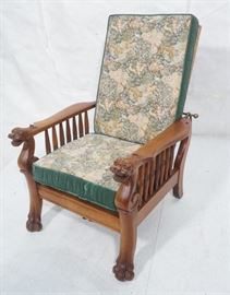 Lot 288 Antique Lion Head Craved Arm Morris Chair. Carved