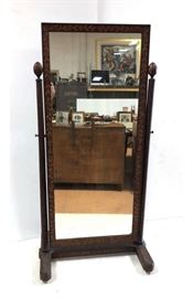 Lot 289 Antique Dutch Marquetry Inlaid Cheval Mirror. Rec