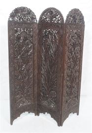 Lot 387 3 panel Heavily Carved Screen. Each Panel has dif