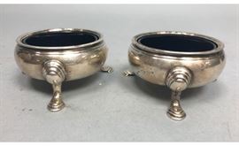 Lot 493 Pr Sterling Silver Cobalt Glass Lined Master Salt