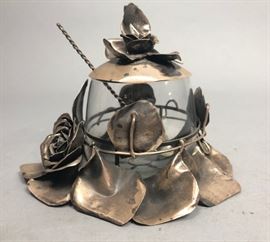 Lot 498 Naturalist Hand Wrought Sterling Mustard Dish. Or