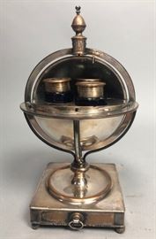 Lot 502 Vintage Spherical Globe Form Inkwell. Hinged dome