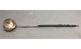 Lot 510 Wood Handle Coin Silver Ladle. Early form with tw