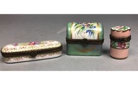 Lot 590 3pc LIMOGES Porcelain Hinged Boxes PHB. Dome top 