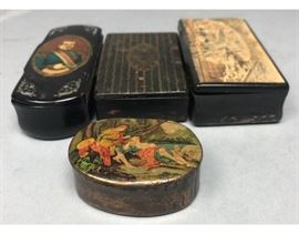 Lot 593 4pc Antique Hinged Snuff Box Lot. 1 Horn case wi
