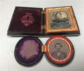 Lot 594 2 Antique GUTTA PERCHE Case Tintypes Photographs.