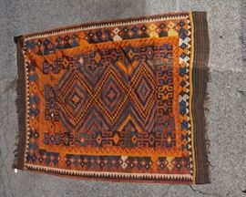Lot 671 10x711 Flat weave Handmade Carpet with orange re