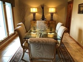 Beautiful Large Teak Driftwood Table with 6 Scroll Back Chairs