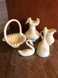 Fenton Hand Painted Lemon Custard Uranium Glass