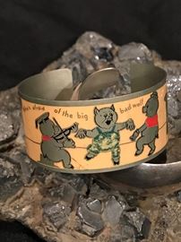 Very Rare Three Little Pigs And The Big Bad Wolf Cuff Bracelet