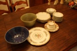 Haviland China, Coalport Ming Rose Plate, Bridgwood "Conway" Chocolate Set of 4