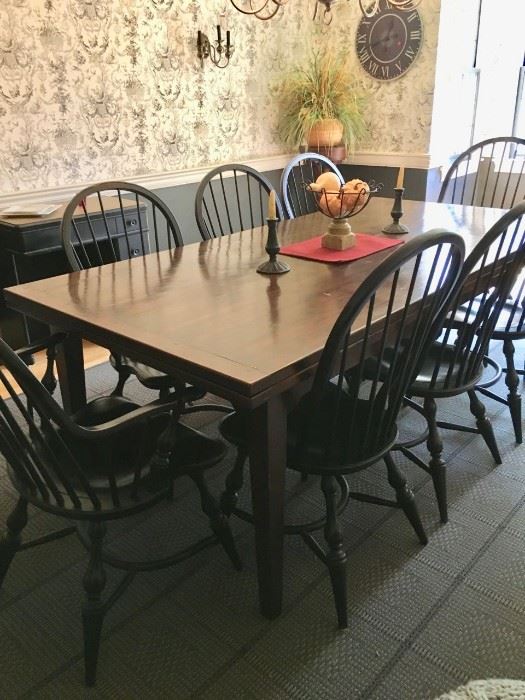 Cherry dining table from England -6  Ft long-extends to 9 Ft (Leaves pull out each end )Set of 8 Windsor chairs from England . Both exceptional quality !