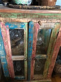 2 Custom Made Farmhouse Wood and Glass Cabinets