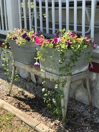 Old Aluminum Wash Tubs and Stand