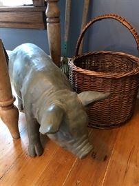 Unusual Plaster Pig Life Size Many Baskets