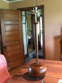 Mid-Century Modern Carved Wood Table Lamp 37" Tall