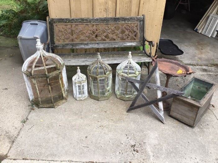 Decorative Bird Houses and Outdoor Bench Lot