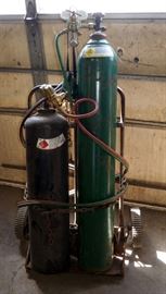 Acetylene And Oxygen Cutting And Welding Tanks Complete with Hoses, Torch & Dollie