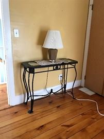 Iron sofa table with glass top