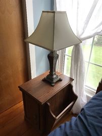 Bedside table with  one of two matching lamps
