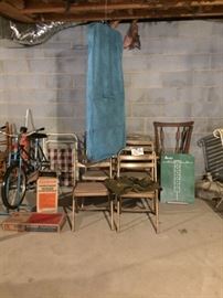 Metal chairs and stationary bike