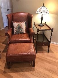 Ethan Allen leather chair and ottoman