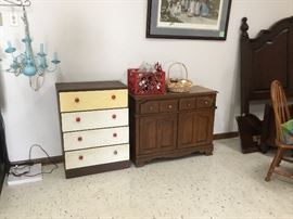 Chest, buffet and vintage turquoise lamp