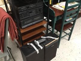 Cassette deck, radio, and speakers to stereo system - wood & metal shelf