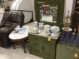 Dresser with marble top, great stoneware too