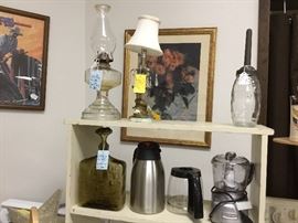 Vintage oil bottle, glass square bottle, oil lamp