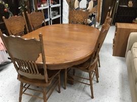 Oblong table, one leaf, and 6 chairs