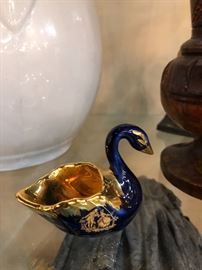 Limoges Colbalt and gold Swan salt