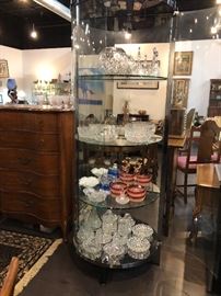 Chrome, Mirror, and Glass Demilune Display Cabinet