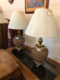 Frederick Cooper glass globe lamps with brass bases