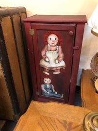 Antique Pie cabinet painted with raggedy ann and andy