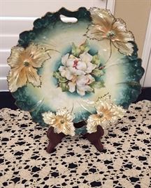 Crochet Runner, Hand Painted Plate from Prussia