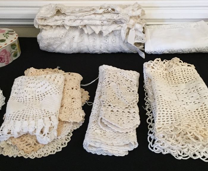 Assorted Crocheted Doilies, Runners, Table Cloths