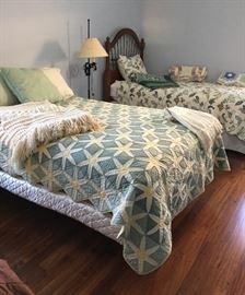 Queen Size Electric Bed, Antique American Colonial Twin Bed, Assorted Linens, Quilts, Lamps