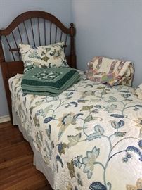 Antique American Colonial Twin Bed, Assorted Linens, Quilts