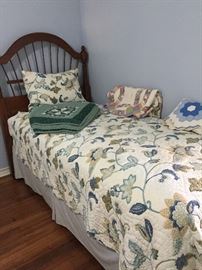 Antique American Colonial Twin Bed, Quilts