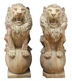 CARVED MARBLE SEATED LIONS 20TH CENT. PAIR, H 50.5", W 20", D 21"
Lot # 2031 