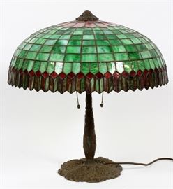 LEADED GLASS LAMP WITH LEADED GLASS SHADE, VINTAGE, H 18", DIA 18 1/2"
Lot # 2184 