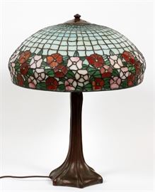 HANDEL LAMP WITH LEADED GLASS SHADE, H 22 1/2", DIA 20"
Lot # 2186 