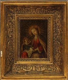 EUROPEAN ANTIQUE OIL ON COPPER, H 5 1/4" W 3 3/4" MADONNA AND CHILD
Lot # 2244 