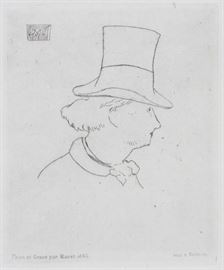 EDOUARD MANET, ETCHING ON PAPER, POSTHUMOUS PRINTING, H 3 1/4", W 4", "PORTRAIT OF BAUDELAIRE"
Lot # 2309 